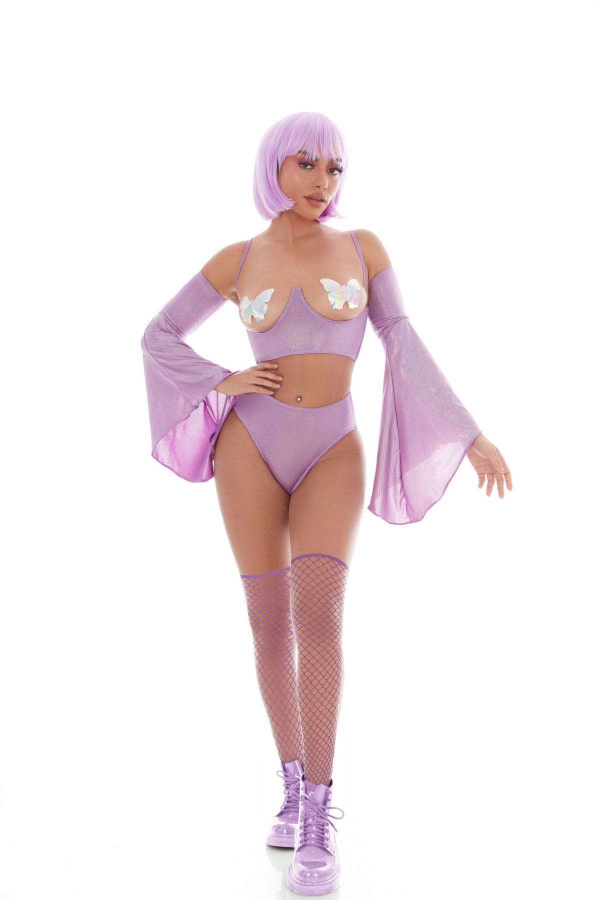 Holo Hun Purple Lingerie Set 5pc Bra Panty Thigh Highs Purple Lingerie Sets