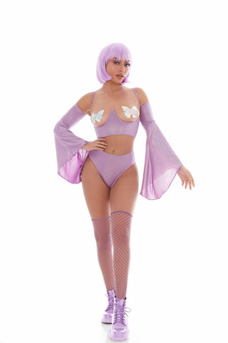 Holo Hun Purple Lingerie Set 5pc Bra Panty Thigh Highs Purple Lingerie Sets