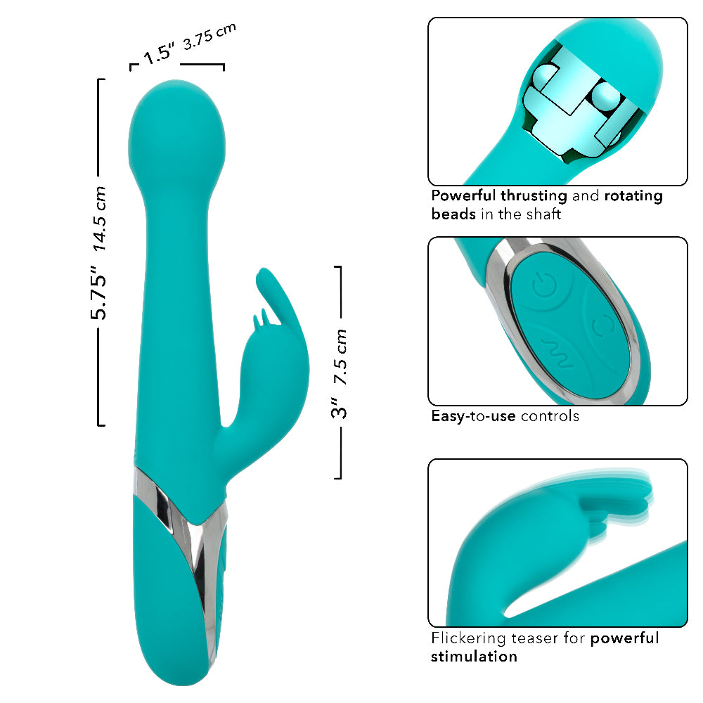 CalExotics Enchanted Oscillate Teal Dual Stimulator with Thrusting and Rotating Beads, 12 Vibration Functions, USB Rechargeable, Waterproof Silicone, 8.5 Inches VIBRATORS-RABBIT