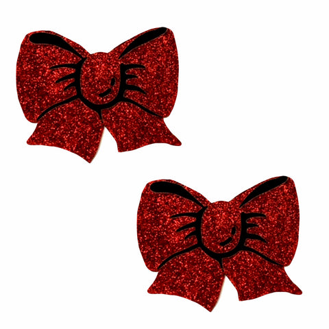 Ravish Me Red Glitter Bow Nipple Cover Pasties for Adults Red Pasties