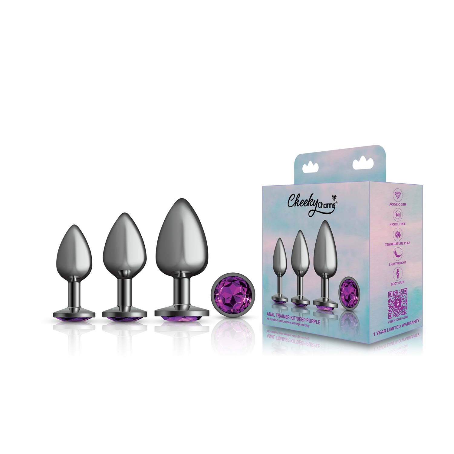 Purple Round Gem Anal Trainer Kit with Small Medium Large Plugs > Anal Range > Butt Plug Kits