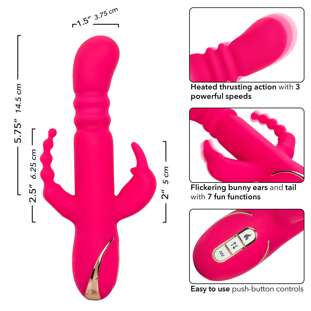 Jack Rabbit Signature Heated Silicone Triple Fantasy Rabbit Vibrator Pink VIBRATORS-RABBIT-MULTI