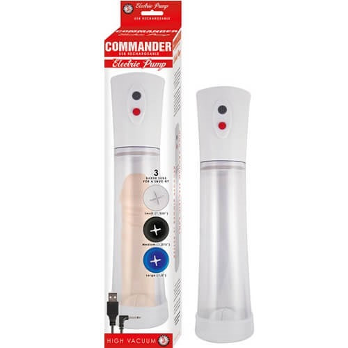 Commander Electric Penis Pump with 3 Sleeve Sizes and Cable White > Pumps > Penis Pumps Electric