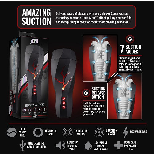 M for Men Storm (White) – Ribbed Masturbator Cup Vibrator with 7 Vibration Functions and Suction > Sex Toys For Men > Masturbators > Vibrating
