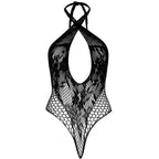 Keyhole Crossover Halter Teddy Bodysuit Lingerie in Black > Clothes > Teddies