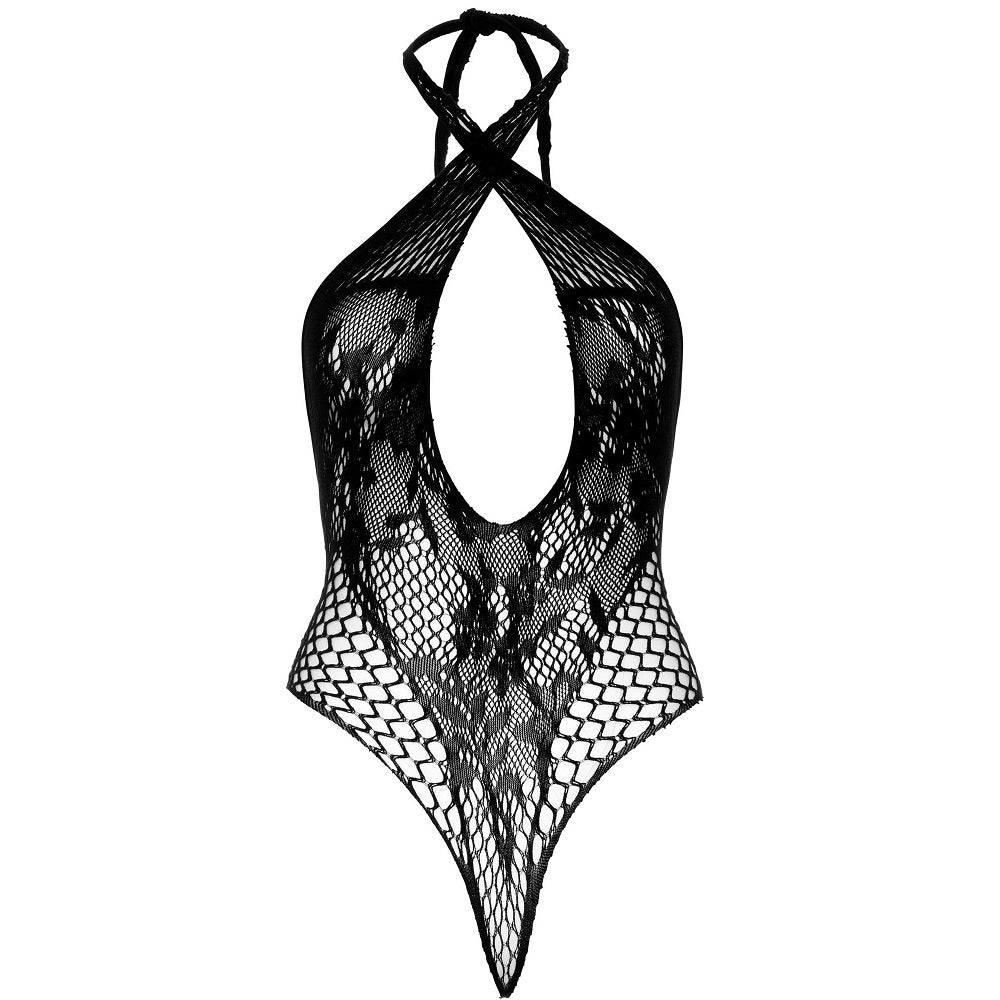 Keyhole Crossover Halter Teddy Bodysuit Lingerie in Black > Clothes > Teddies