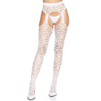 Heart Net Suspender Pantyhose With Garter Belt Look White White One Size > Clothes > Hosiery > Garterbelt Sets
