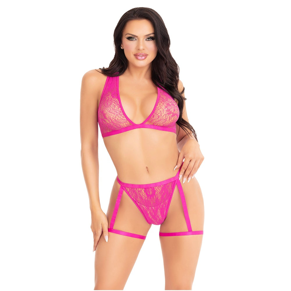 2 Pc Deep-V Lace Bra Top and Panty Set (Magenta) – Lingerie Magenta One Size > Clothes > Bra Sets