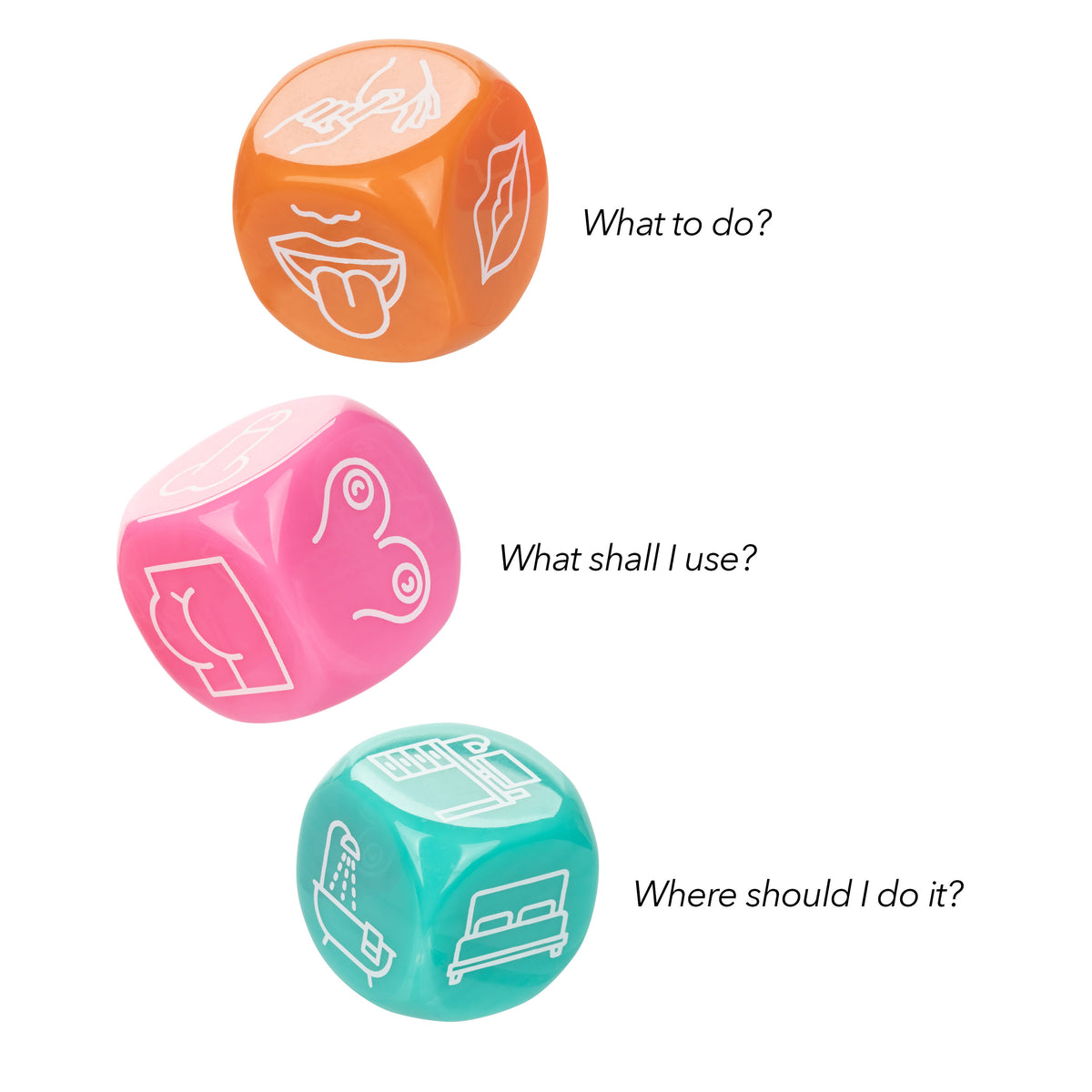 Naughty Bits Roll With It Icon Based Sex Dice Game Set with 3 Colorful Acrylic Dice > Novelties > Games
