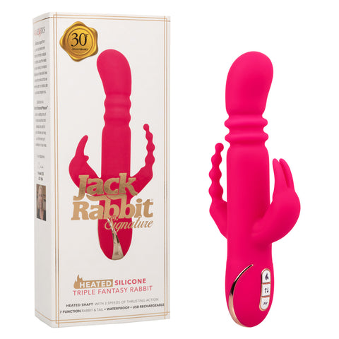 Jack Rabbit Signature Heated Silicone Triple Fantasy Rabbit Vibrator Pink Pink VIBRATORS-RABBIT-MULTI