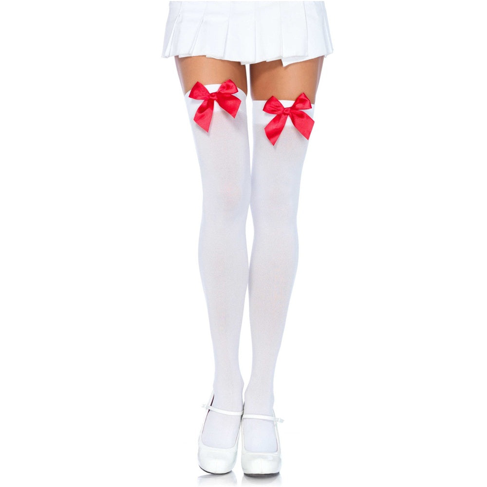 White Nylon Over The Knee Socks With Red Bow Accent Hosiery > Clothes > Hosiery > Socks & Anklets