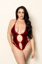 Red Glossy Lame Teddy Lingerie Queen Size With Keyhole Cutouts > Clothes > Plus Size Lingerie