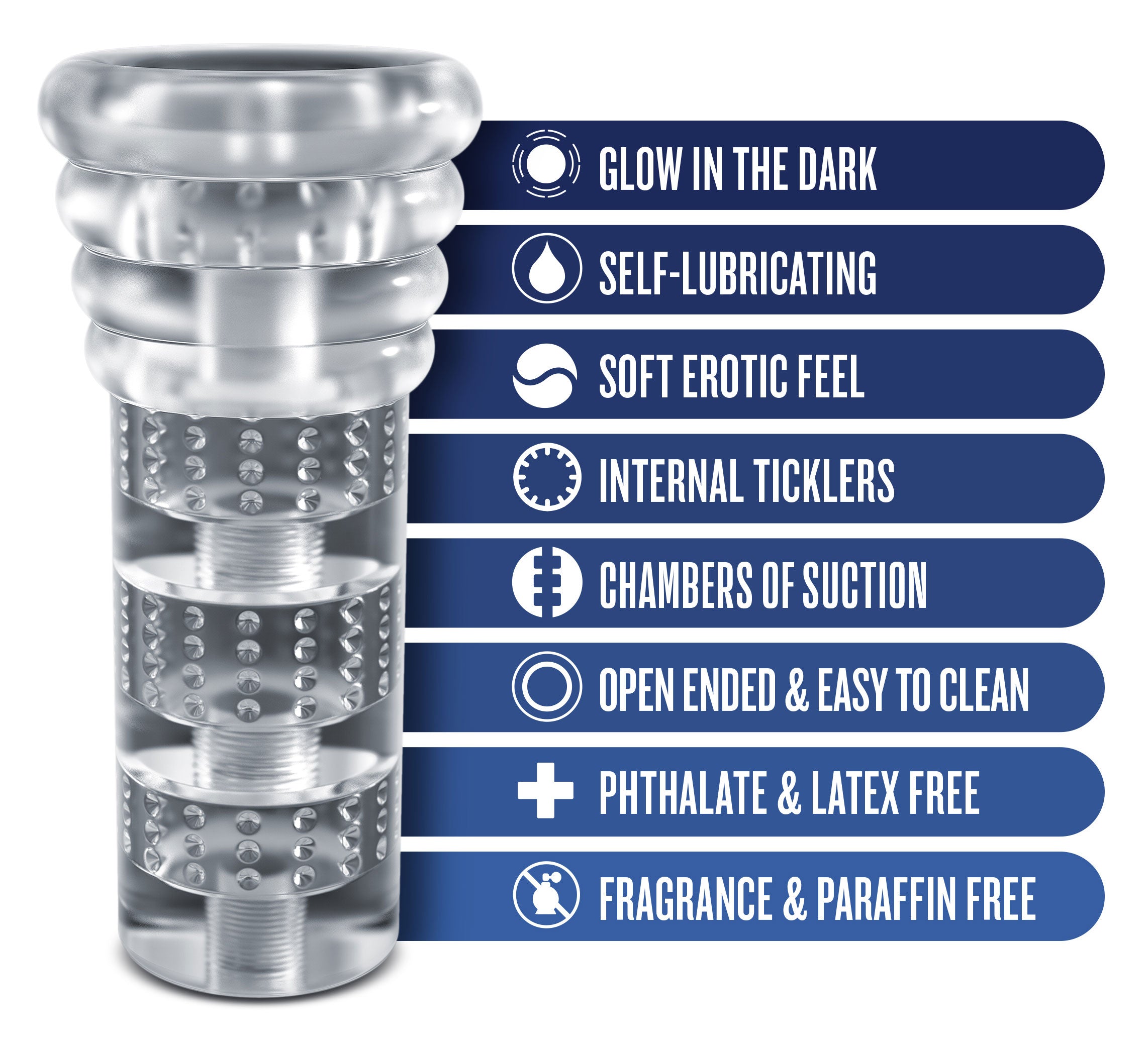 Rize Luz Clear Glow in the Dark Self-Lubricating Stroker > Sex Toys For Men > Masturbators > Manual