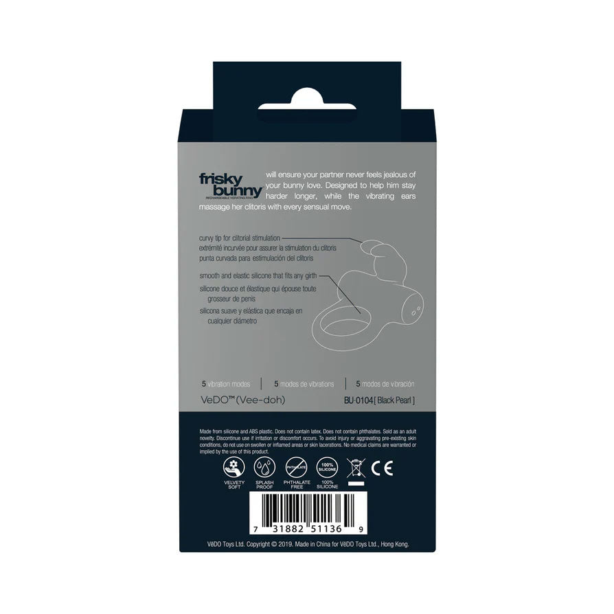 Ohhh Bunny Frisky Bunny Vibrating Ring Black Pearl Sex Toy Cock Rings Vibrating