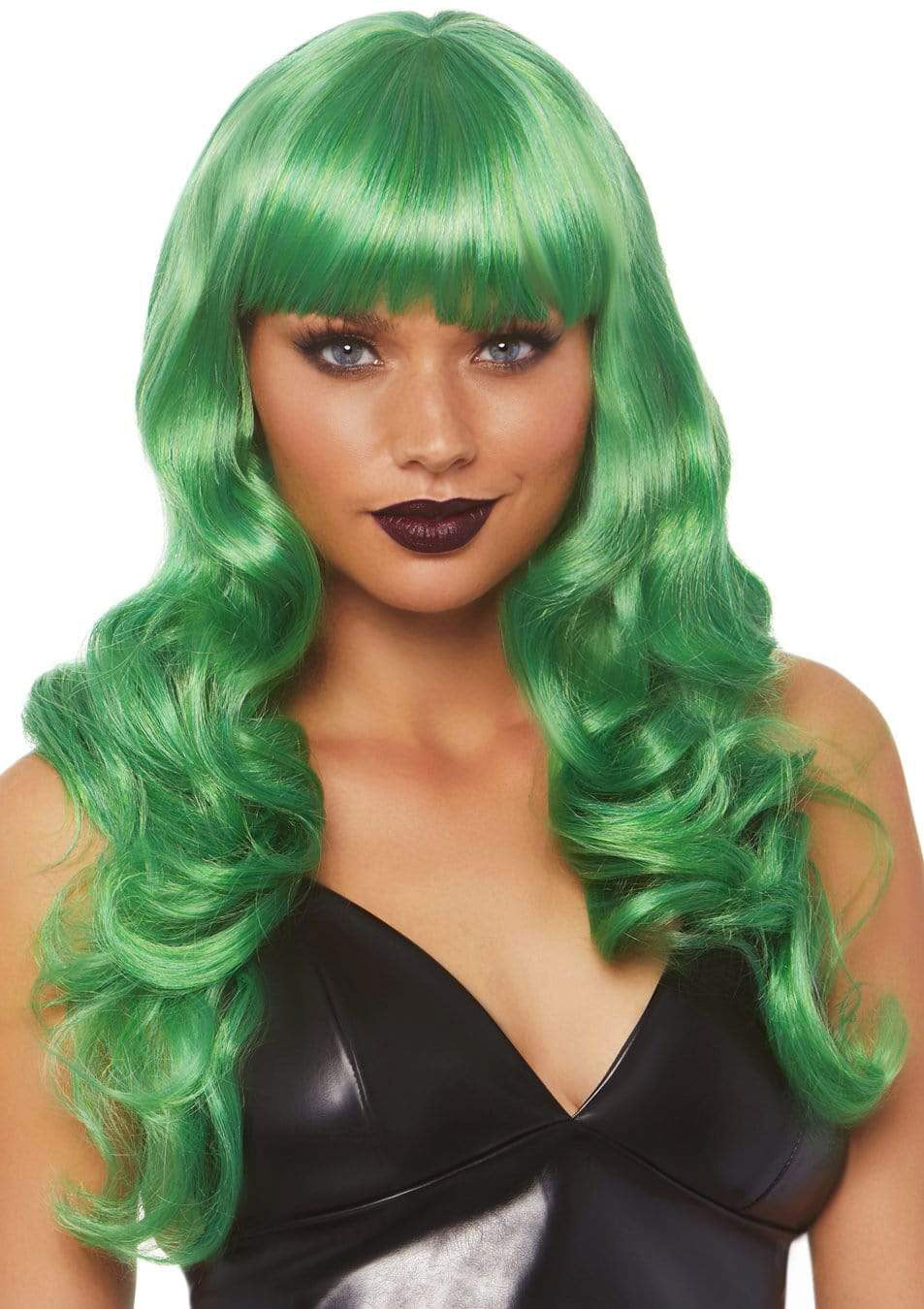 Green Long Wavy Bang Wig 24 Inch Synthetic Hair Accessory > Clothes > Wigs
