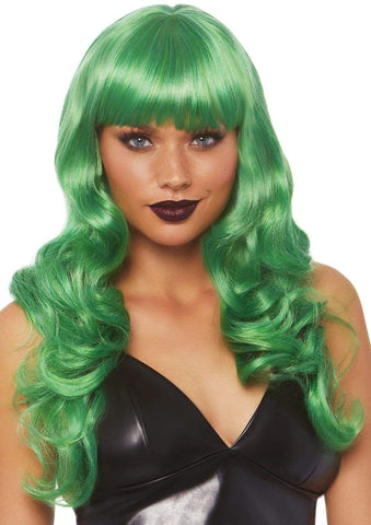 Green Long Wavy Bang Wig 24 Inch Synthetic Hair Accessory Wigs