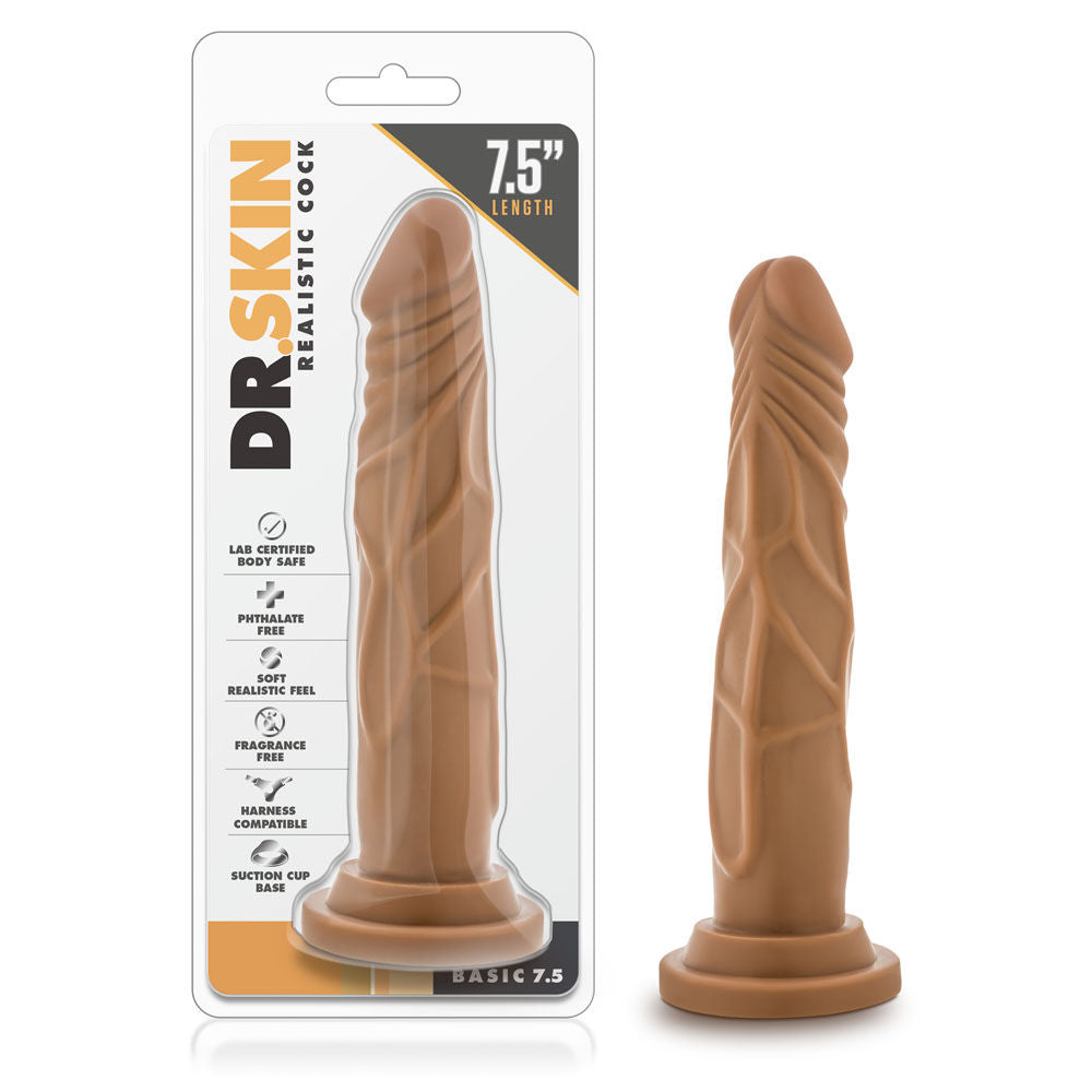 Dr Skin Realistic Suction Base Dildo 7.5 Inches Mocha Dongs Realistic