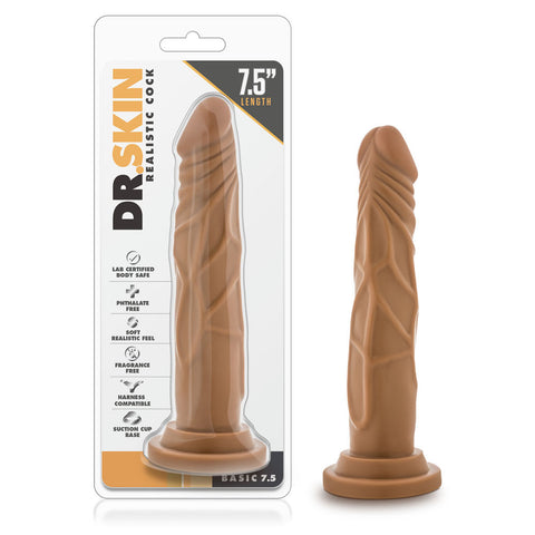 Dr Skin Realistic Suction Base Dildo 7.5 Inches Mocha Dongs Realistic
