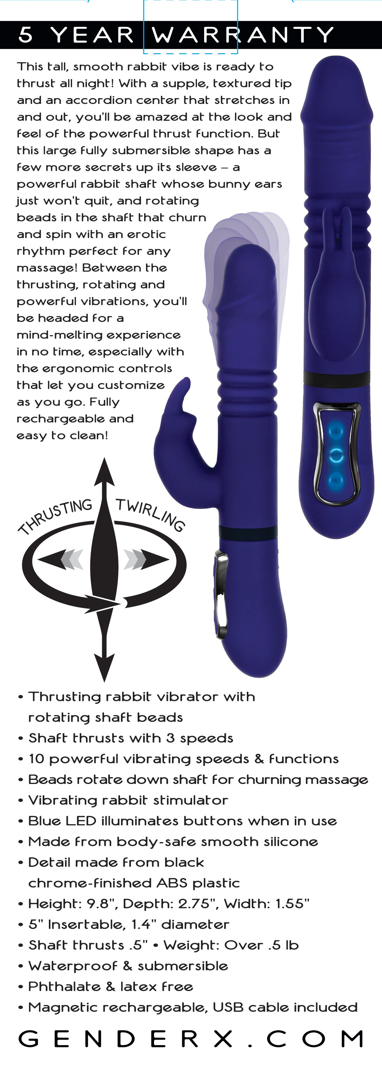 All in One Rechargeable Rabbit Vibrator with Powerful Thrusts VIBRATORS-RABBIT