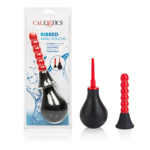 Ribbed Anal Douche Enema Kit with Squeeze Bulb and Pleasure Probe Douches