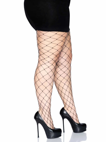 Leg Avenue Plus Size Fence Net Pantyhose Hosiery Black Black Hosiery