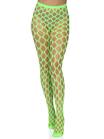 Jumbo Pothole Neon Green Net Tights One Size Adult Hosiery Green Hosiery