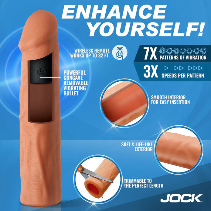 Jock Enhancers 1.5 Inch Vibrating Penis Extension Sleeve with Remote - Medium > Sex Toys For Men > Penis Sleeves