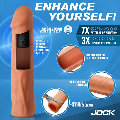 Jock Enhancers 1.5 Inch Vibrating Penis Extension Sleeve with Remote - Medium SLEEVES