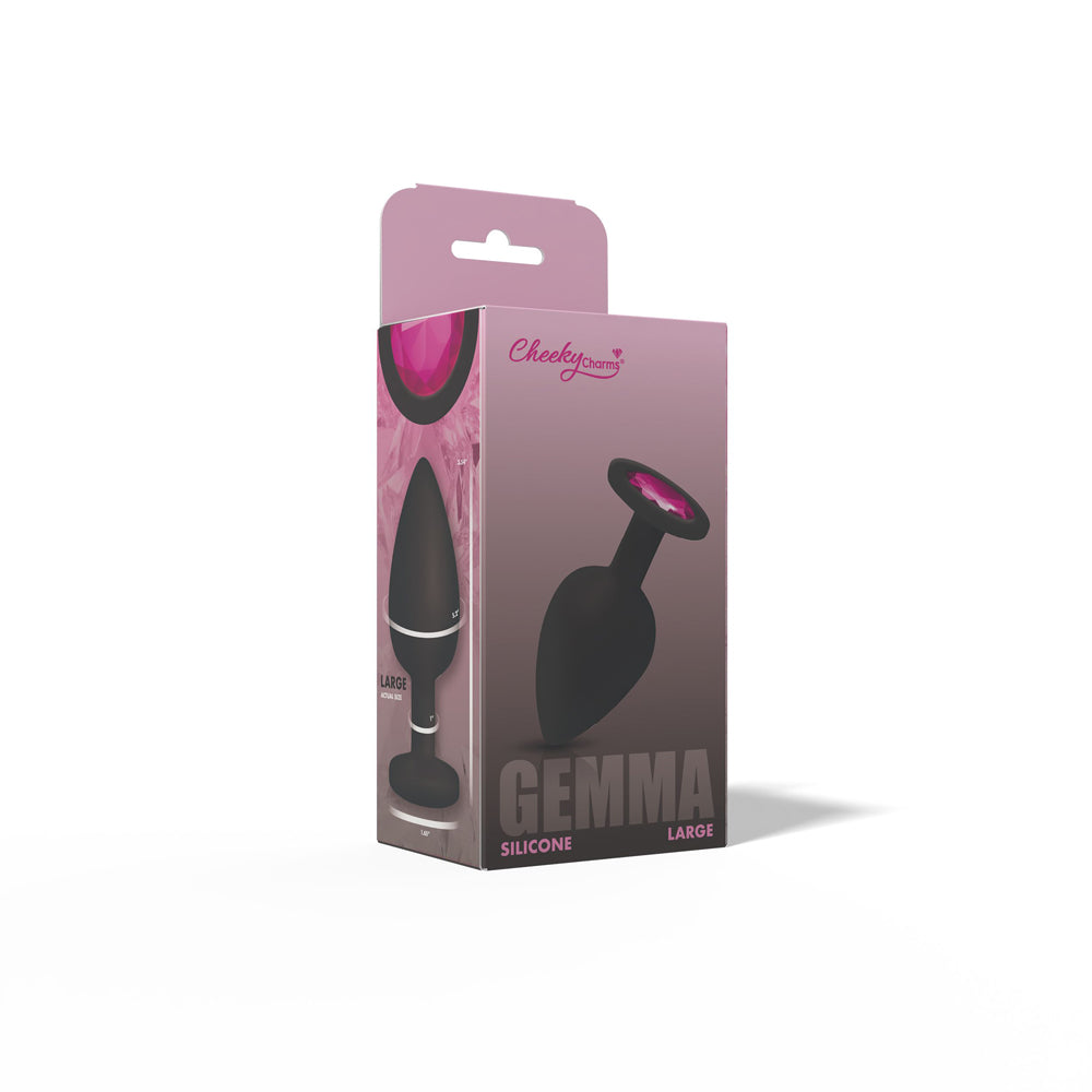 Gemma 3.76 Inch Pink Gem Black Silicone Plug (Large) – Vibrant Silicone Butt Plug > Anal Range > Jewel Butt Plugs