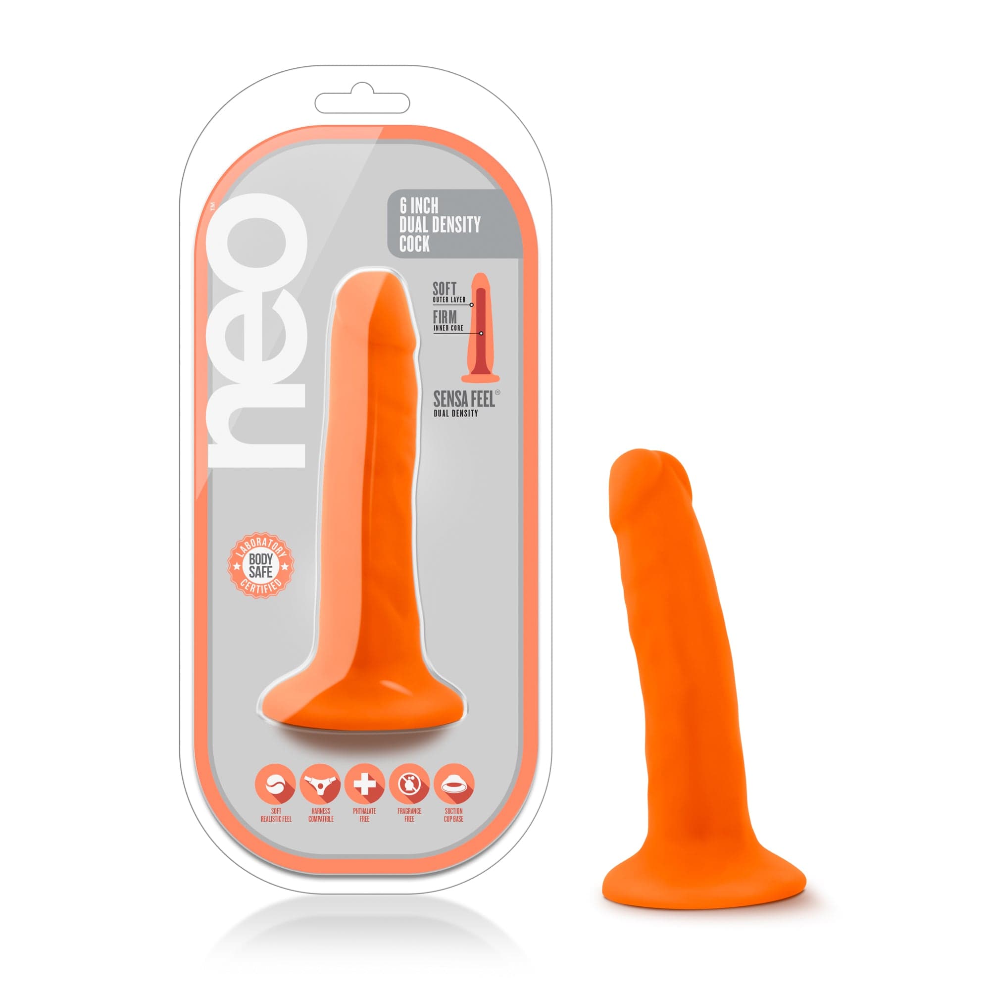 Neo Dual Density Cock 6 Inch Neon Orange Vibrator DONGS