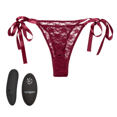 Remote Control Lace Thong Set Burgundy with Mini Vibrator Panty Vibrators