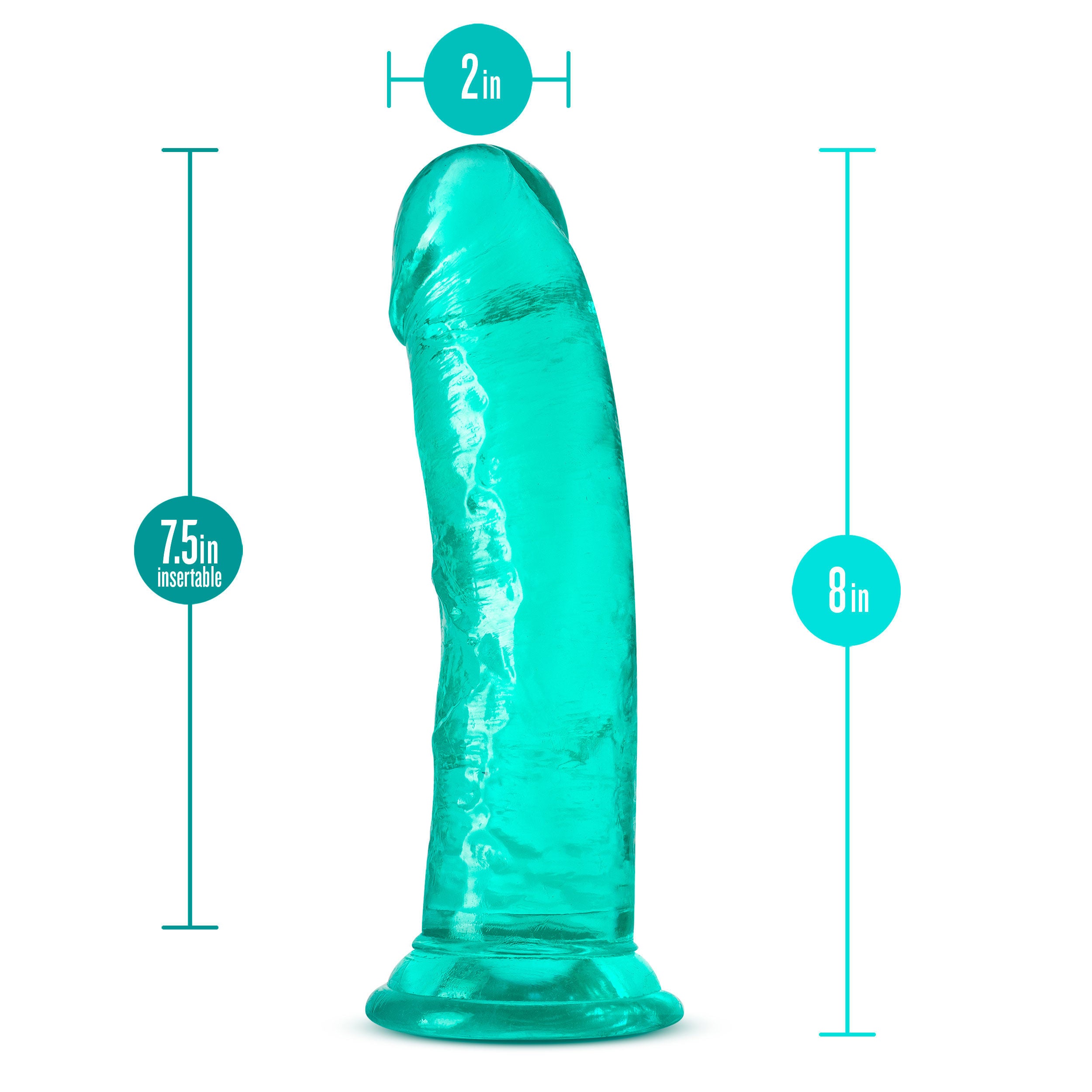 B Yours Plus Roar N Ride (Teal) – Soft Crystal Dildo 8 Inch with Suction Cup Base > Dildos > Realistic Dildos