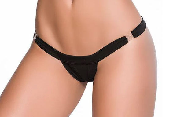 Low V Clip-On Thong (Black) – Medium/Large Lingerie Panties