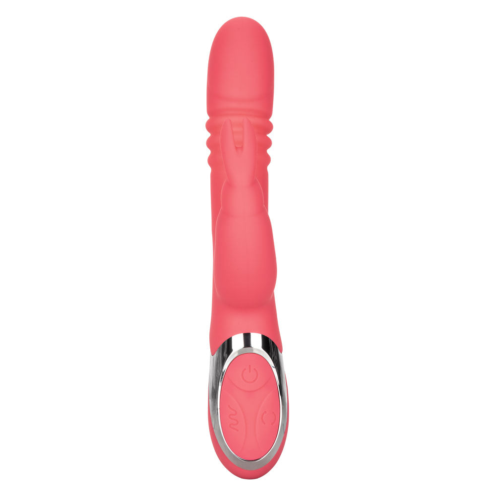 Enchanted Exciter Pink Silicone Rechargeable Waterproof Vibrator with 4 Shaft Rotation, 4 Thrusting Functions and 12 Vibration Modes VIBRATORS-RABBIT