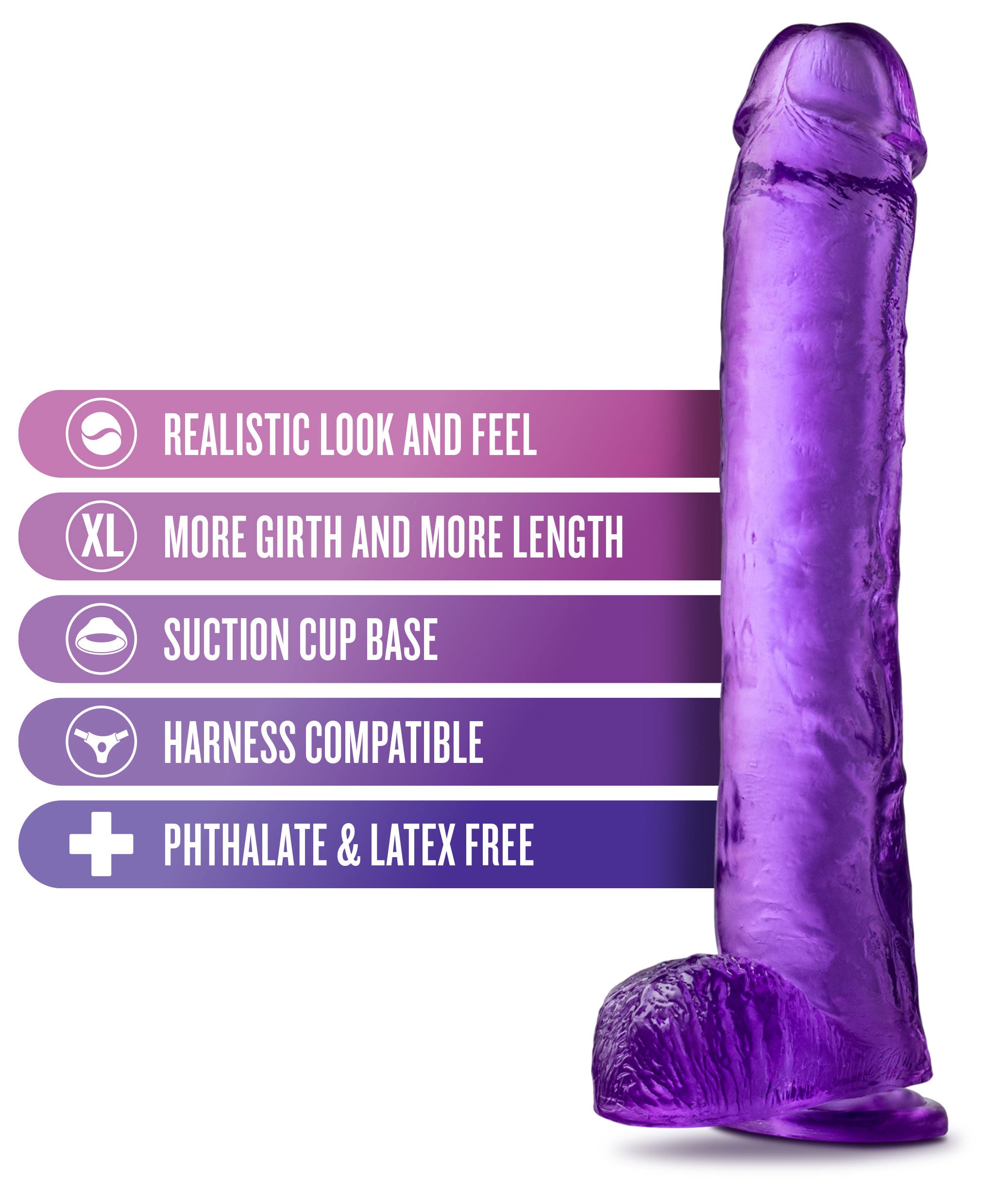 B Yours Plus Hefty N Hung (Purple) – 11.5" Insertable Realistic Dildo with Suction Cup Base > Dildos > Oversized Toys
