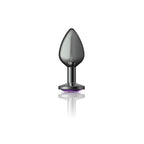 Cheeky Charms Gunmetal Round Butt Plug with Purple Jewel Medium > Anal Range > Jewel Butt Plugs
