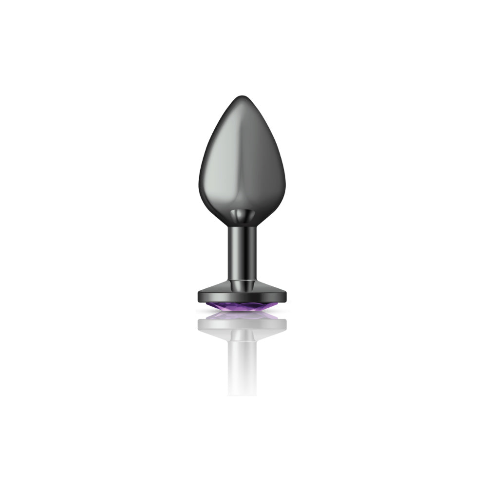 Cheeky Charms Gunmetal Round Butt Plug with Purple Jewel Medium (8.03cm) > Anal Range > Jewel Butt Plugs