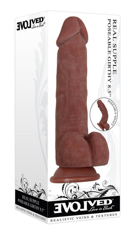 Real Supple Bendable Girthy Dark 8.5 Inch Dildo with Suction Dongs Realistic