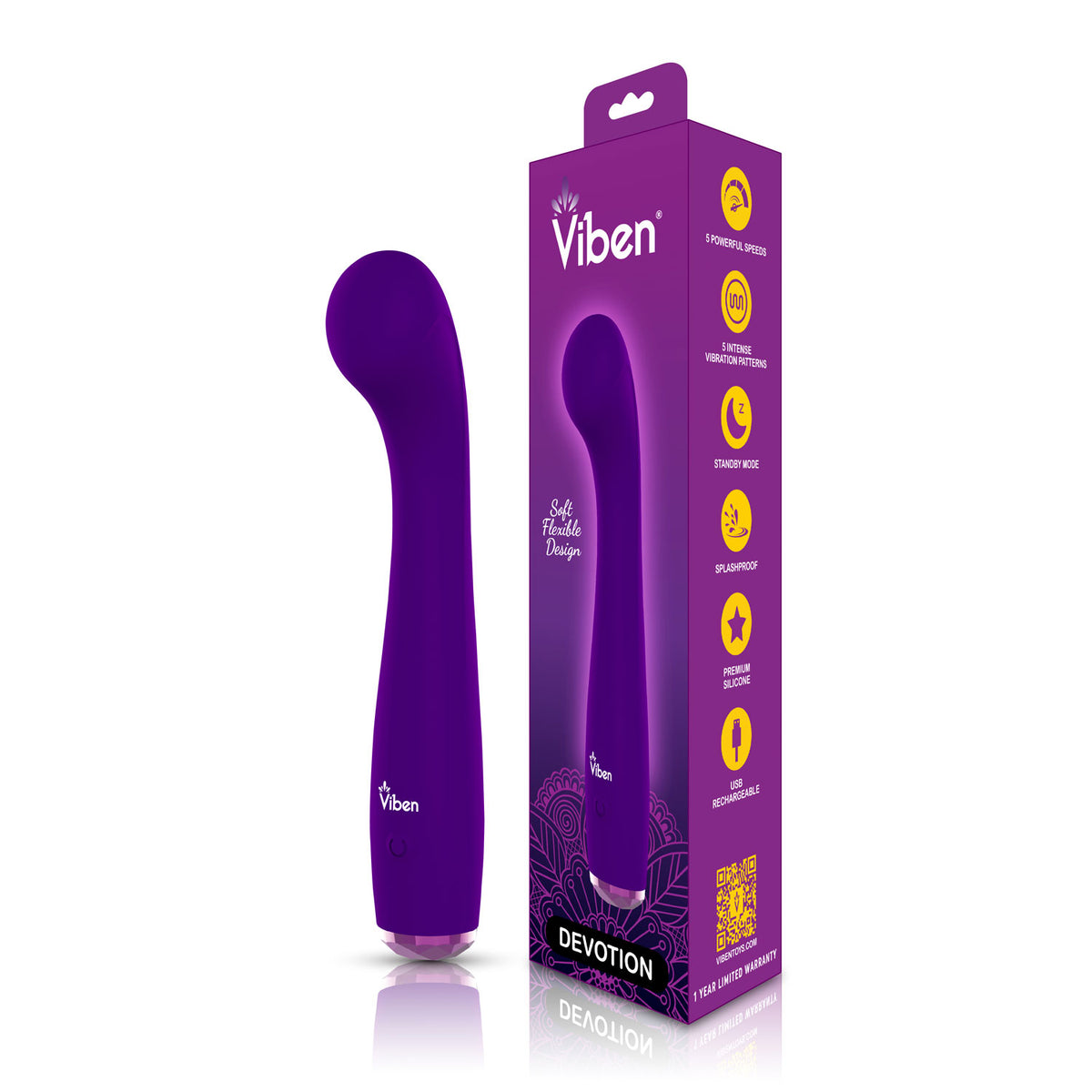 Viben Devotion Violet G-Spot Vibrator – Smooth Silicone Intense Stimulation Device > Sex Toys For Ladies > G-Spot Vibrators