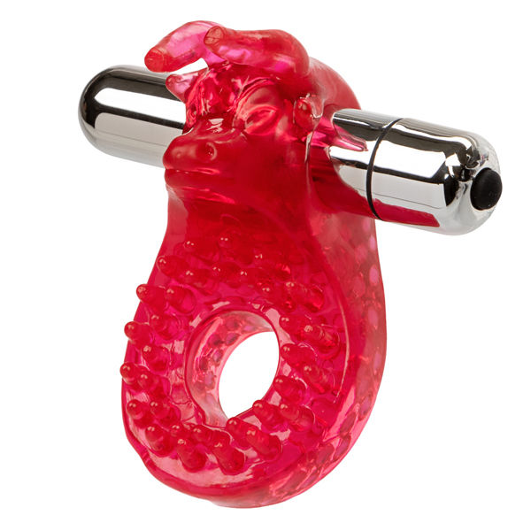 Couple's Raging Bull Vibrating Cockring with Stimulator Red Cock Rings Vibrating