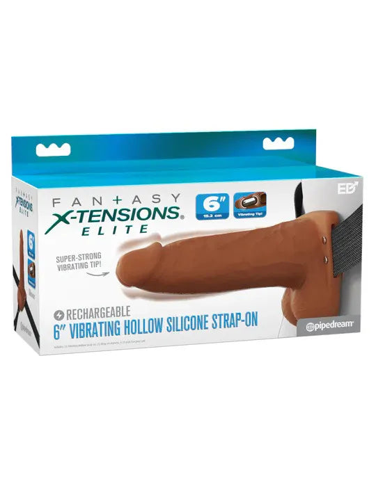 Fantasy X-Tensions Elite (Light) – 6 Inch Vibrating Hollow Silicone Strap-On Brown > Dildos > Strap On Harnesses
