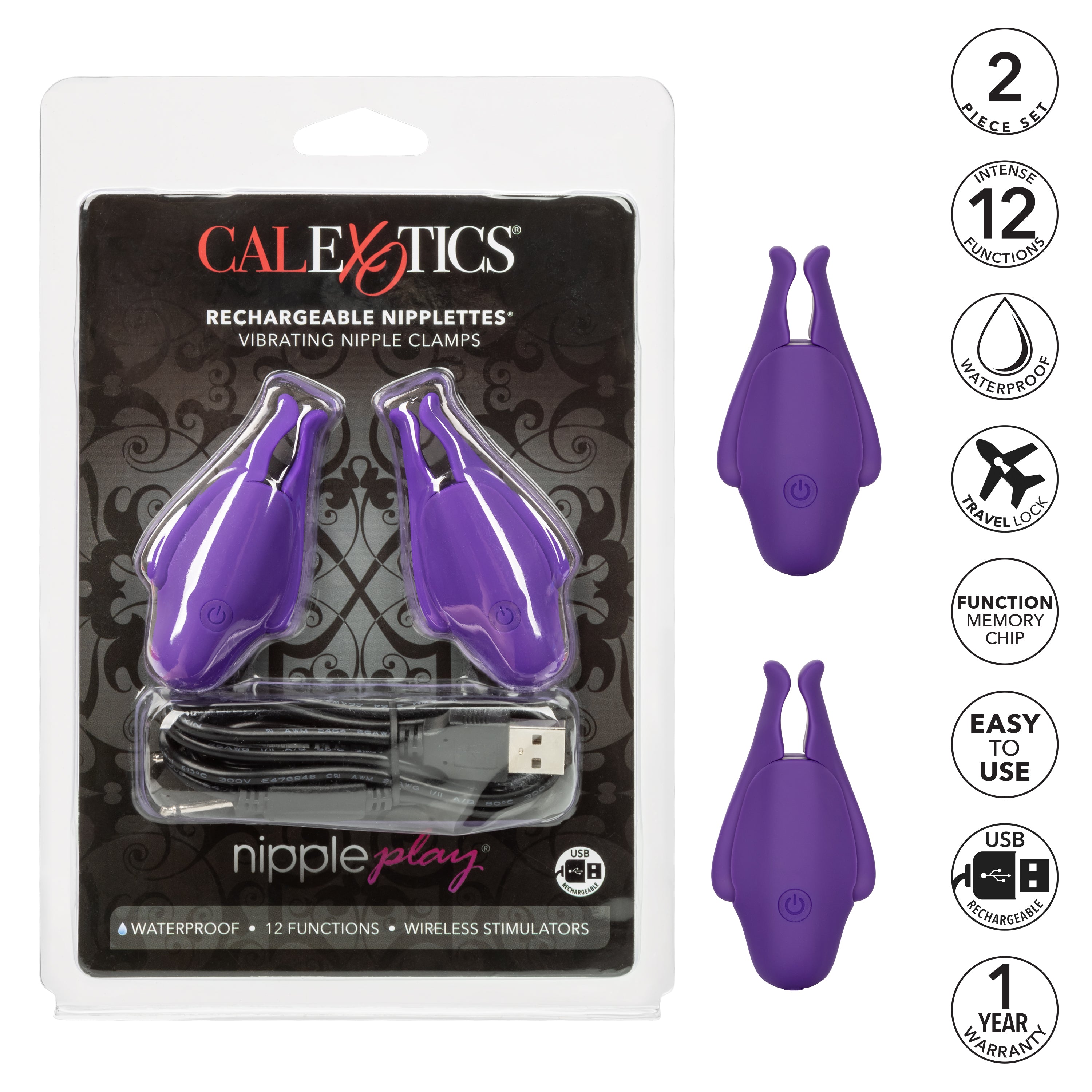 Nipple Play Rechargeable Nipplettes in Purple Vibrating Stimulators Nipple Stimulators