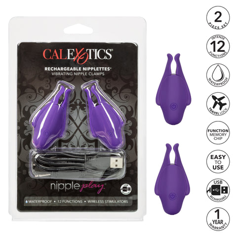 Nipple Play Rechargeable Nipplettes in Purple Vibrating Stimulators Nipple Stimulators