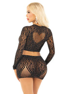Black Rhinestone Lace Crop Top and Heart Keyhole Mini Skirt > Clothes > Lingerie Sets
