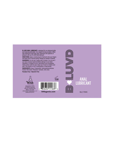 B-LUVD Anal Lubricant Water Based Gel 118 ml Bottle Anal Lubricant