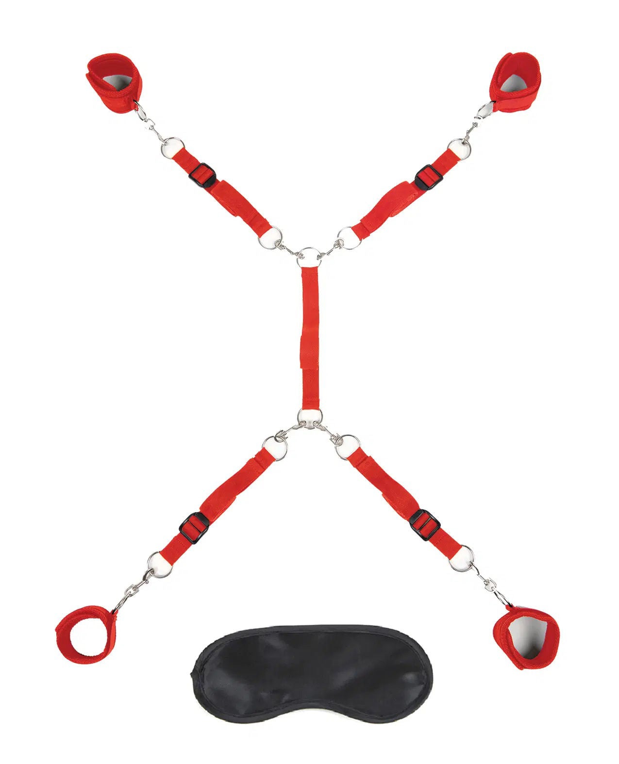 7 Piece Bed Spreader Restraint System with Adjustable Cuffs Red > Bondage Gear > Bed Restraints Main image