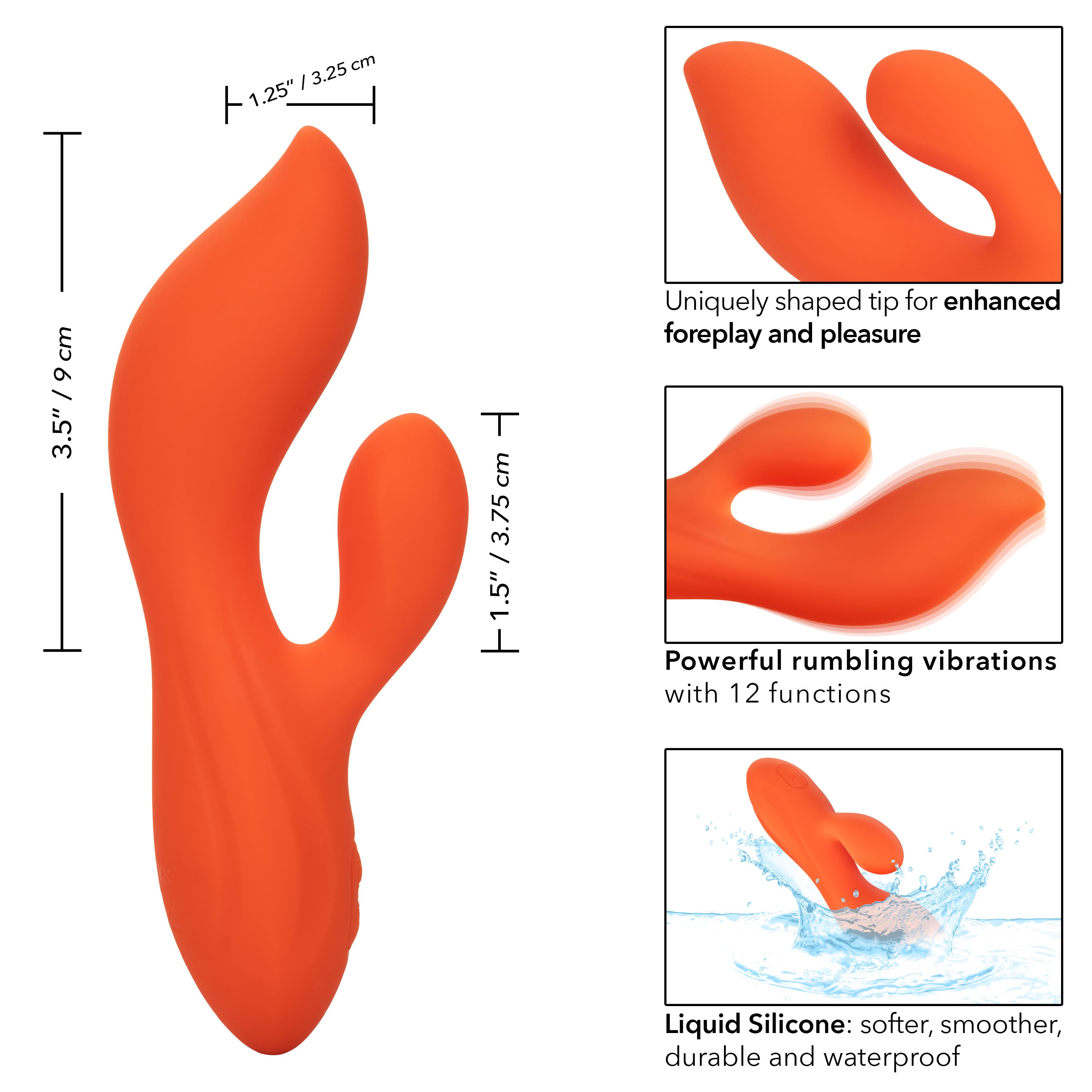 Stella Liquid Silicone Dual Teaser Vibrator in Orange with 12 Vibration Modes and Dual Motors VIBRATORS-RABBIT