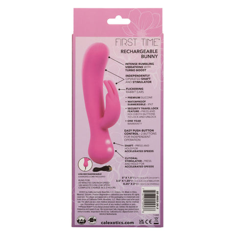 First Time Rechargeable Pink Bunny Rabbit Vibrator with Dual Stimulation VIBRATORS-RABBIT