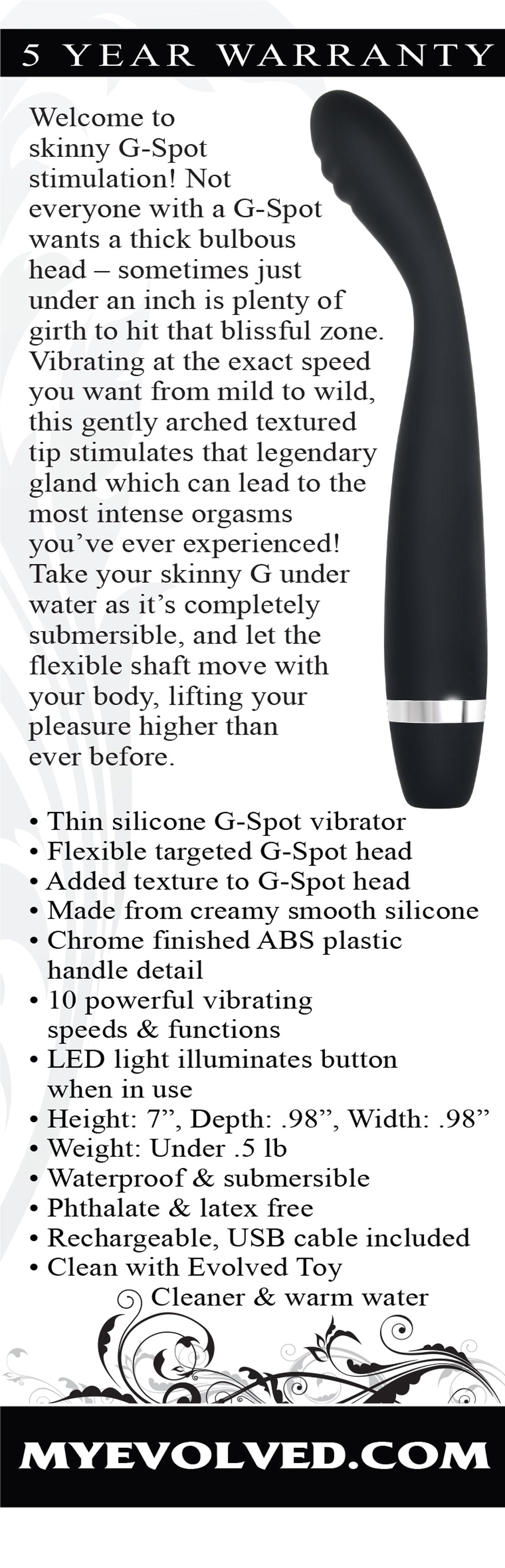 Evolved Skinny G - 17.8 cm USB Rechargeable Vibrator Black Vibrators - G Spot