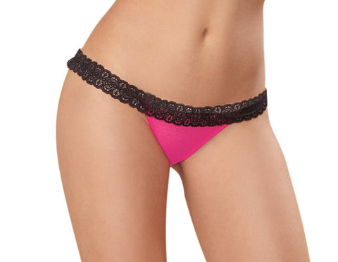 Curvy X-Large Hot Pink and Black Low-Rise Lace Trim Panty Panties